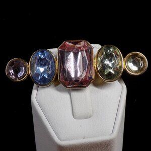 Vintage Multi Colored Brooch Gold-tone Setting Pink Blue Acrylic Faux Stones